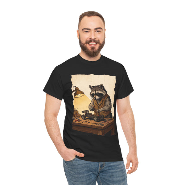 Raccoon Cobbler T-Shirt - Vintage Workshop Animal Graphic Tee